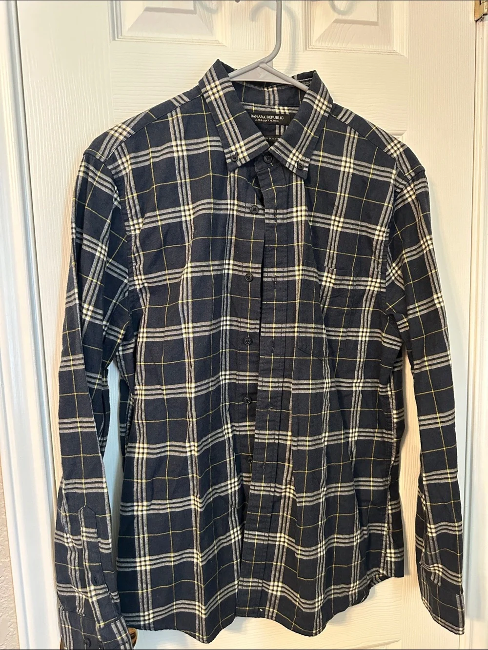 Banana Republic Navy and White Plaid Button-Down Shirt